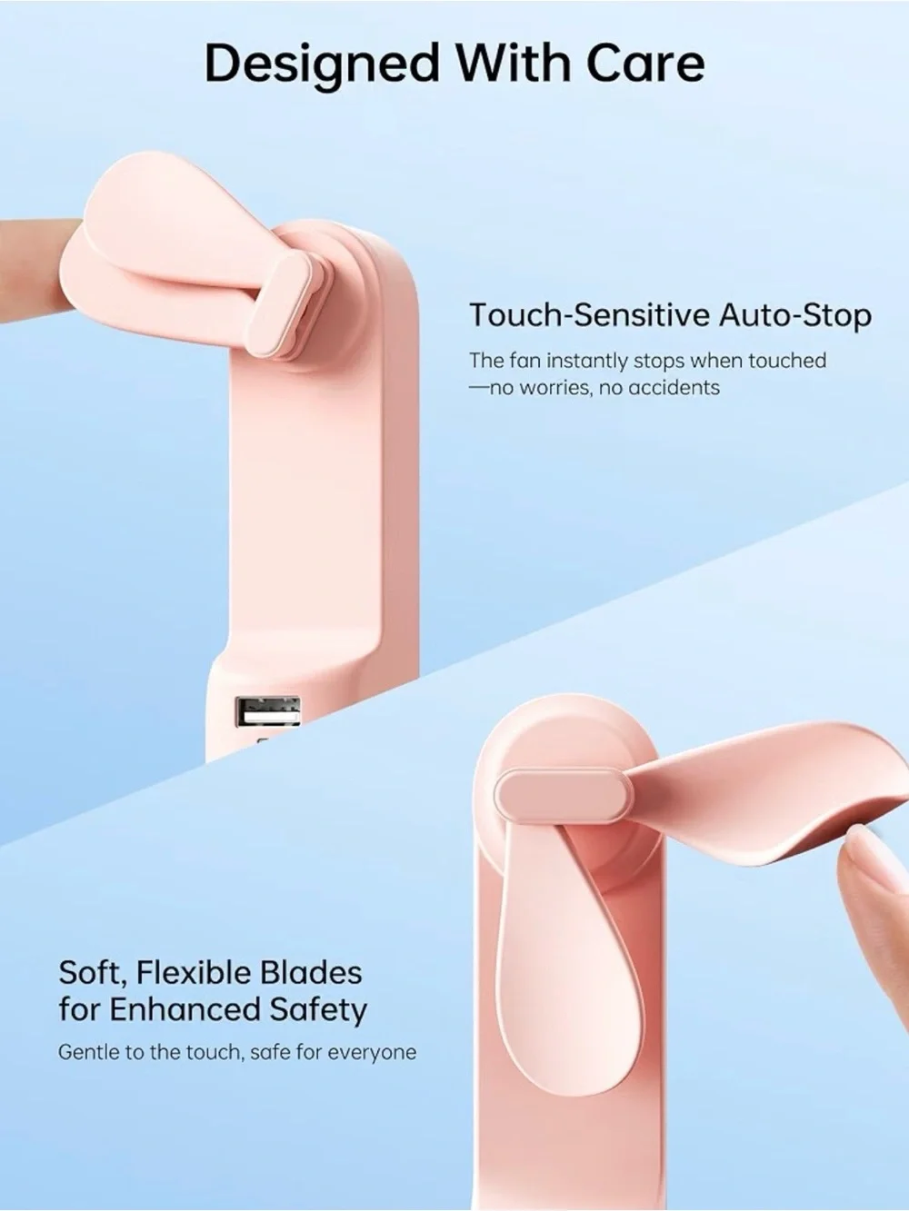 Portable Pink Handheld Mini Fan with USB Charging